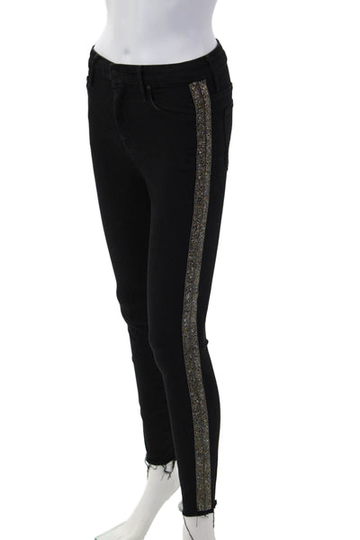 Mother Women Ankle Skinny Jeans Black High Rise Button Size 25