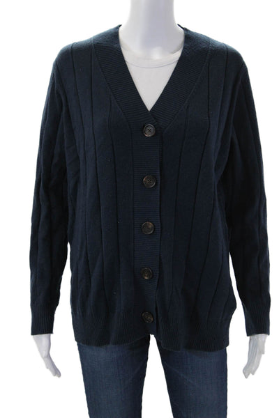 Lake Womens Cardigan V-Neck Dark Blue Button Long Sleeve Size S