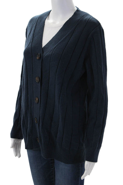 Lake Womens Cardigan V-Neck Dark Blue Button Long Sleeve Size S