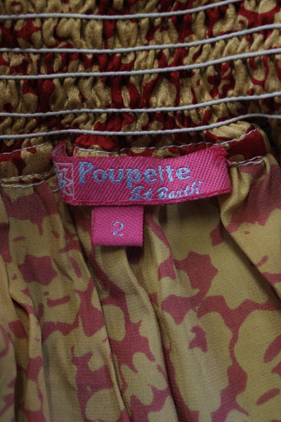 Poupette St. Barth Women Peasant Floral Silk Skirt Green Knee Length Size 2