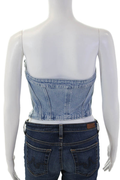 Zara Women Cropped Strapless Light Blue Cotton Blend 90s Top Size M