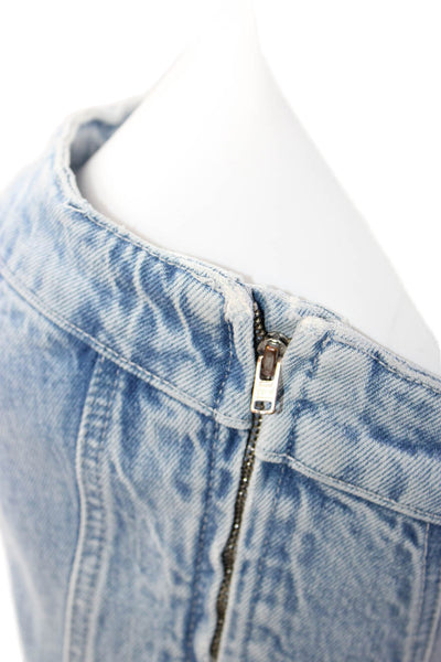 Zara Women Cropped Strapless Light Blue Cotton Blend 90s Top Size M