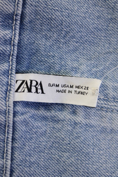 Zara Women Cropped Strapless Light Blue Cotton Blend 90s Top Size M