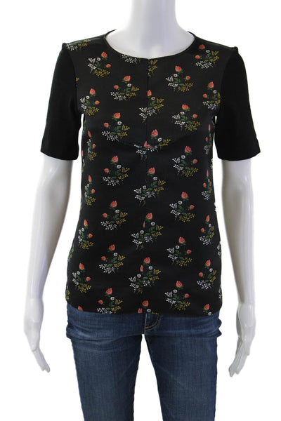 Derek Lam Women Basic Floral Black Short Sleeve Round Neck Blouse Size 0