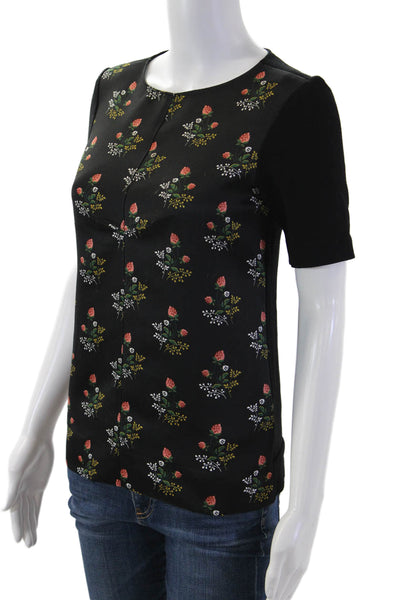 Derek Lam Women Basic Floral Black Short Sleeve Round Neck Blouse Size 0