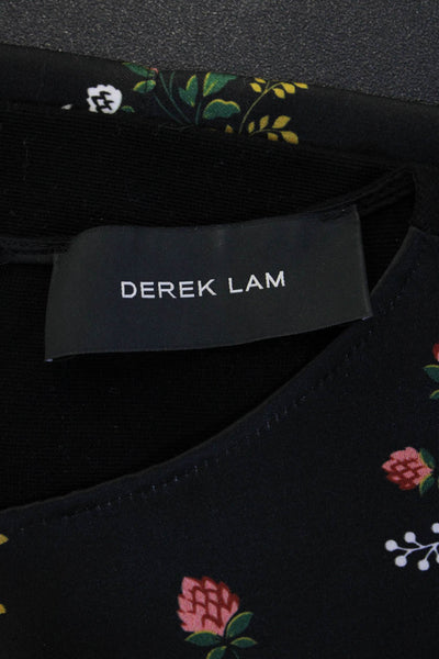Derek Lam Women Basic Floral Black Short Sleeve Round Neck Blouse Size 0