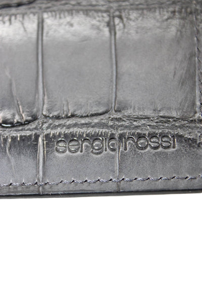 Sergio Rossi Womens Embossed Leather Card Holder Wallet Grey