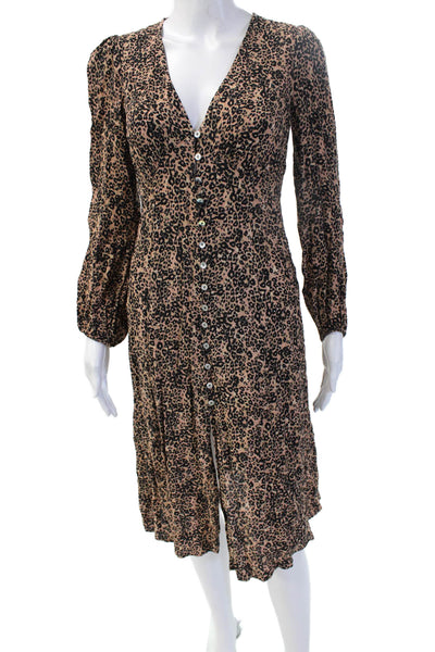 Wilfred Women Beige Animal Print V-Neck Long Sleeve Shirt Dress Size XS