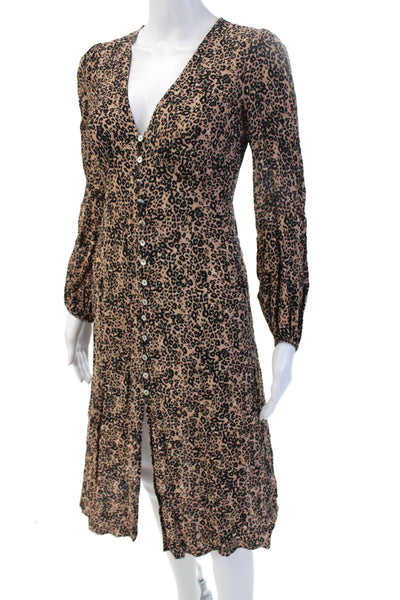 Wilfred Women Beige Animal Print V-Neck Long Sleeve Shirt Dress Size XS