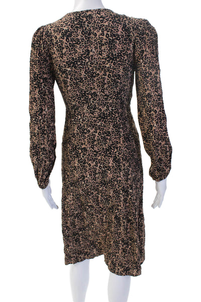 Wilfred Women Beige Animal Print V-Neck Long Sleeve Shirt Dress Size XS