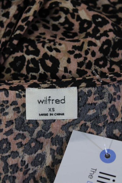 Wilfred Women Beige Animal Print V-Neck Long Sleeve Shirt Dress Size XS