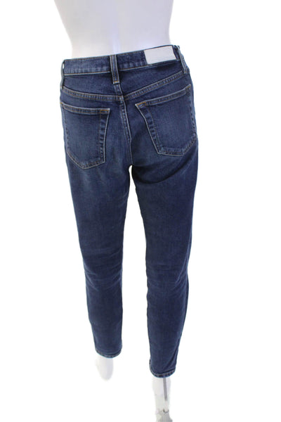 Re/Done Womens Ankle Cropped Straight Jeans Dark Blue Mid Rise Size 25