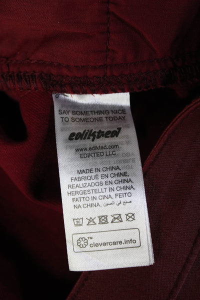 Edikted Womens Red Mid Rise Pants Button 30in Inseam Size S
