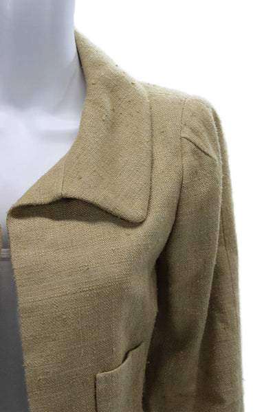 Oscar de la Renta Womens Silk Collared 3/4 Sleeve Beige Jacket Size 8