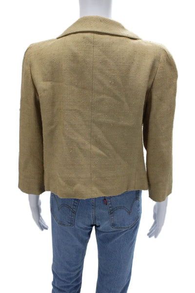 Oscar de la Renta Womens Silk Collared 3/4 Sleeve Beige Jacket Size 8