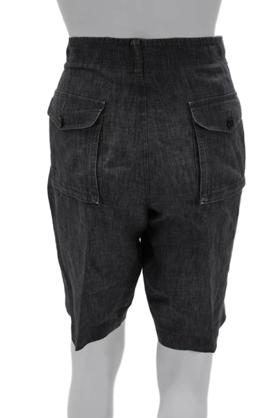 Theory Mens Chino Shorts Dark Gray Linen Button Size 32