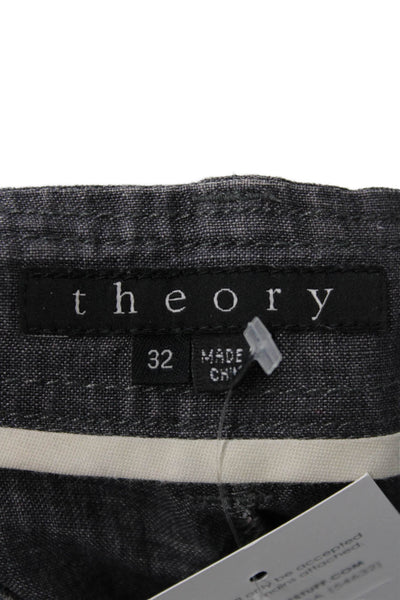 Theory Mens Chino Shorts Dark Gray Linen Button Size 32