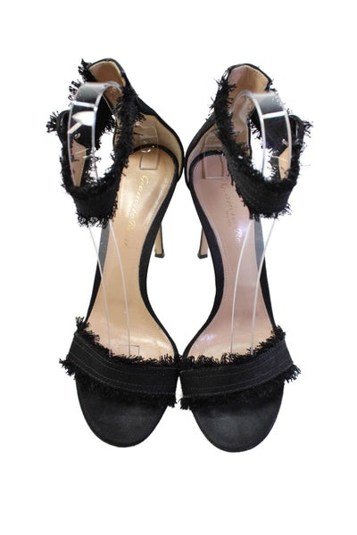 Gianvito Rossi Womens Fringed Detail Open Toe Stiletto Heels Black Size EUR 7.5