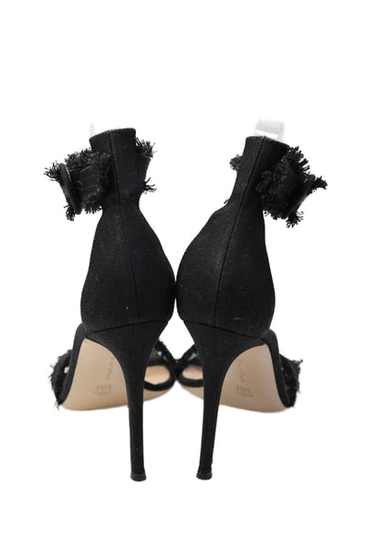 Gianvito Rossi Womens Fringed Detail Open Toe Stiletto Heels Black Size EUR 7.5