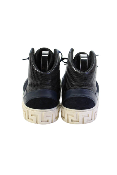Versace Mens Leather High Top Lace Up Sneakers Navy Blue Size 43.5