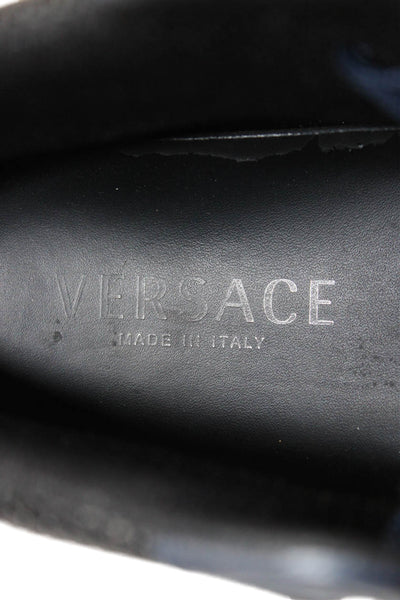 Versace Mens Leather High Top Lace Up Sneakers Navy Blue Size 43.5