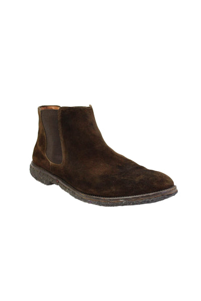 Faconnable Mens Suede Stretch Inset Avery Ankle Boots Brown Size 10.5 Medium