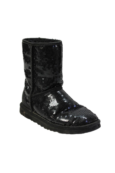 Ugg Womens Classic Short Sparkle Sequined Ankle Boots Black Size 6