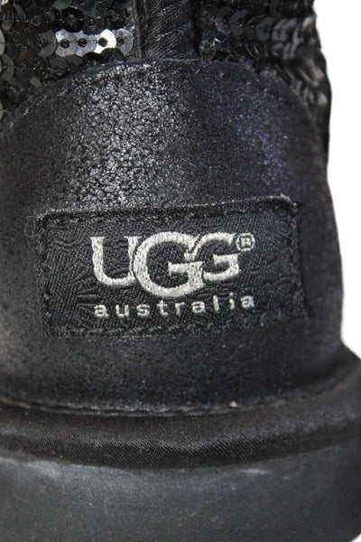 Ugg Womens Classic Short Sparkle Sequined Ankle Boots Black Size 6