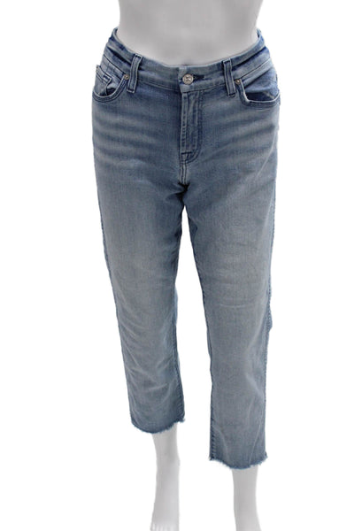 7 For All Mankind Women Cropped Straight Light Blue Jeans Size 28
