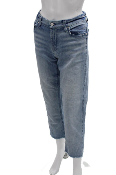 7 For All Mankind Women Cropped Straight Light Blue Jeans Size 28