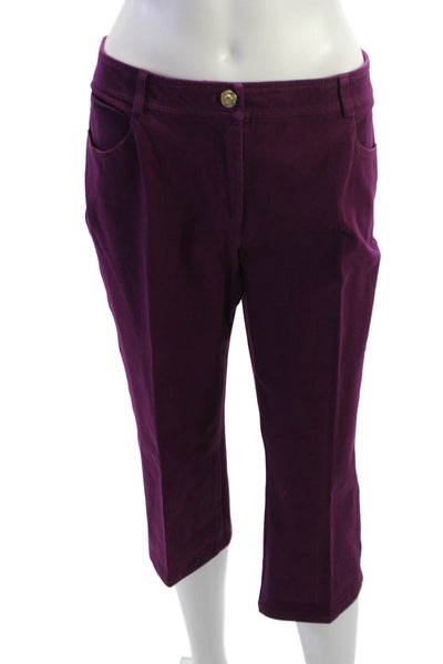 St. John Women Purple Mid Rise Cotton Blend Capri Pants Inseam 20 Size 6