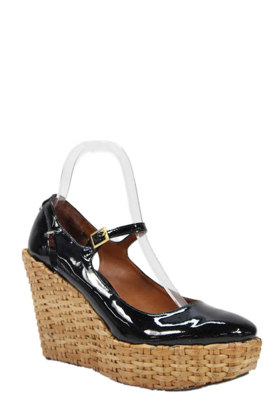 BCBGMAXAZRIA Womens Patent Leather Wedge Heels Black Size 7