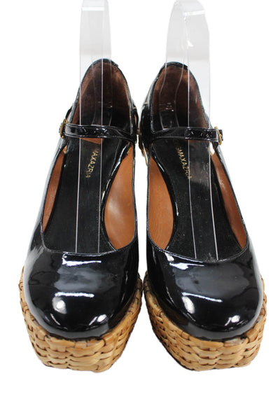 BCBGMAXAZRIA Womens Patent Leather Wedge Heels Black Size 7