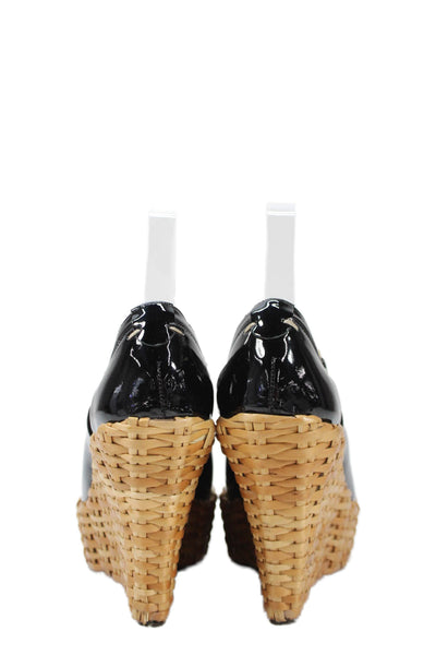 BCBGMAXAZRIA Womens Patent Leather Wedge Heels Black Size 7