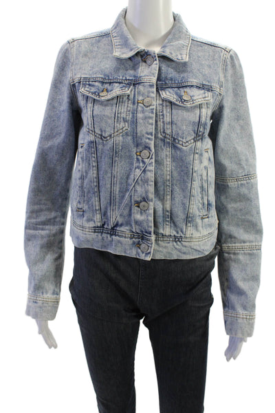 Free People Women Light Blue Button Collared Jacket 90s Long Sleeve Size XS