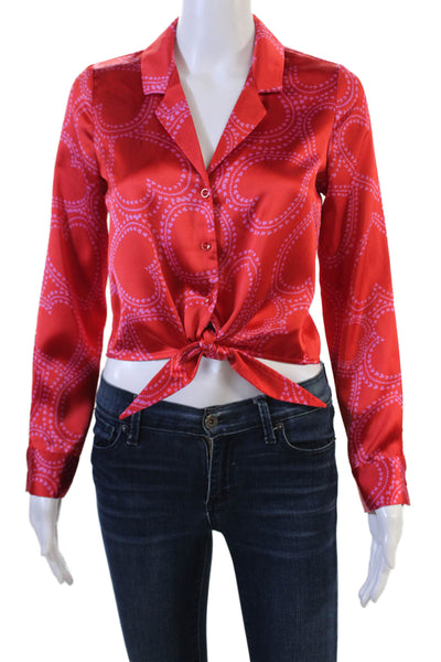 Bailey 44 Womens Cropped Collared Button Up Heart Graphic Blouse Red Size XS