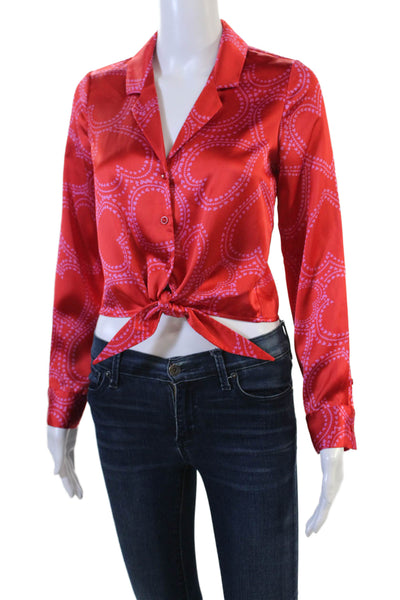 Bailey 44 Womens Cropped Collared Button Up Heart Graphic Blouse Red Size XS