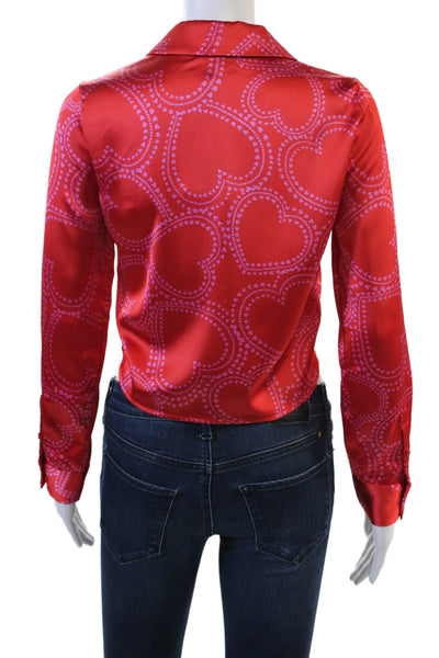 Bailey 44 Womens Cropped Collared Button Up Heart Graphic Blouse Red Size XS