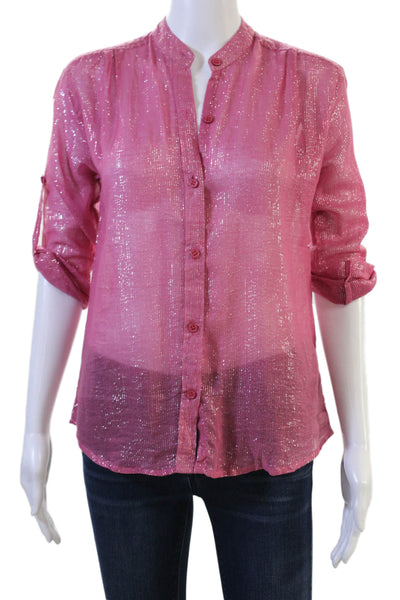 Kondi Womens Bohemian Pink Button Up Blouse Long Sleeve Cotton Size XS