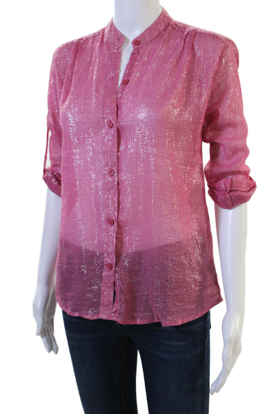 Kondi Womens Bohemian Pink Button Up Blouse Long Sleeve Cotton Size XS