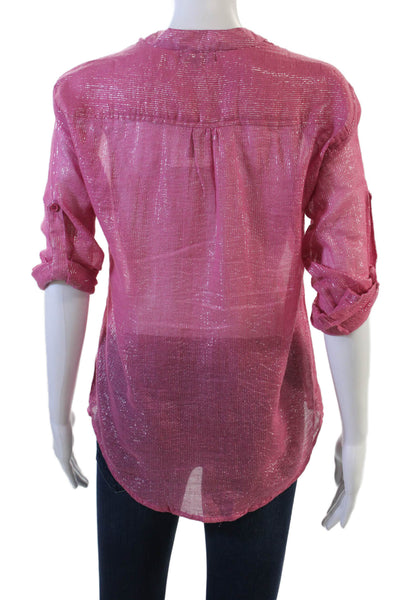 Kondi Womens Bohemian Pink Button Up Blouse Long Sleeve Cotton Size XS
