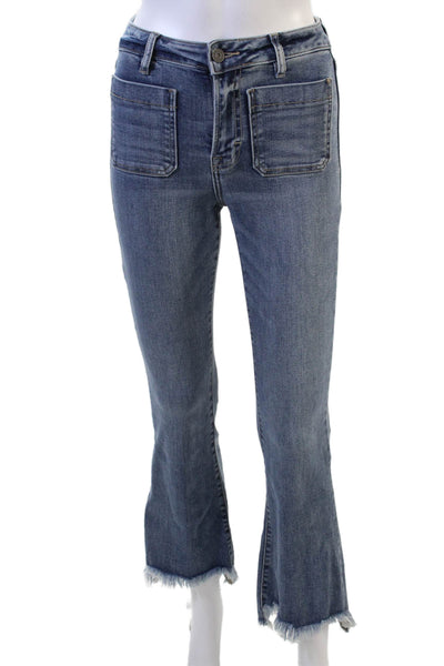 Hidden Womens Cropped Flared Blue Mid Rise Button Jeans Size 24