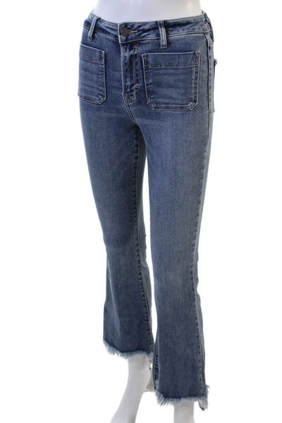 Hidden Womens Cropped Flared Blue Mid Rise Button Jeans Size 24