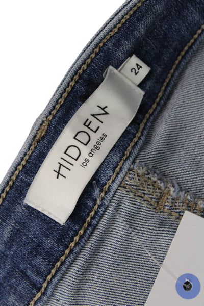 Hidden Womens Cropped Flared Blue Mid Rise Button Jeans Size 24