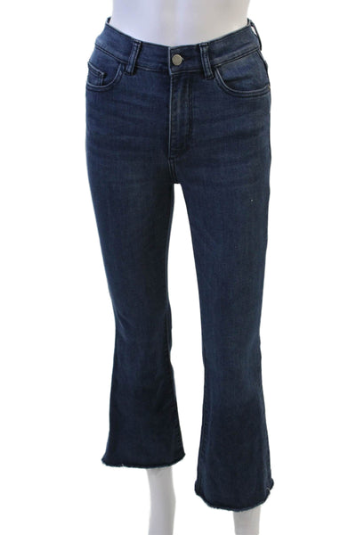 DL1961 Women Cropped Flared Jeans Dark Blue Mid Rise Size 24