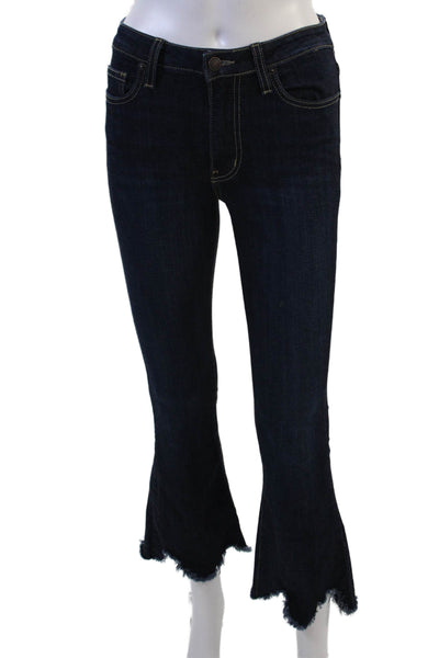 L.T.J Denim Women Cropped Flared Jeans Dark Blue Mid Rise Button Petite Size 24