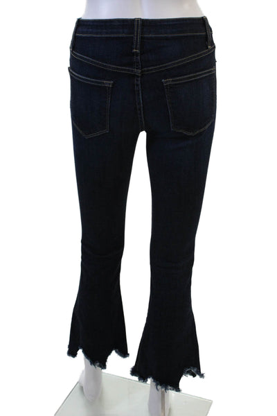 L.T.J Denim Women Cropped Flared Jeans Dark Blue Mid Rise Button Petite Size 24