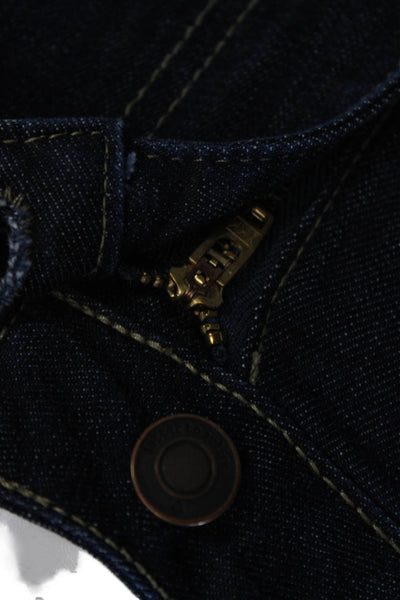L.T.J Denim Women Cropped Flared Jeans Dark Blue Mid Rise Button Petite Size 24