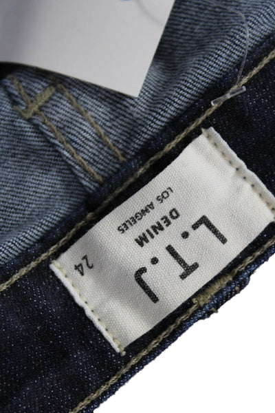 L.T.J Denim Women Cropped Flared Jeans Dark Blue Mid Rise Button Petite Size 24