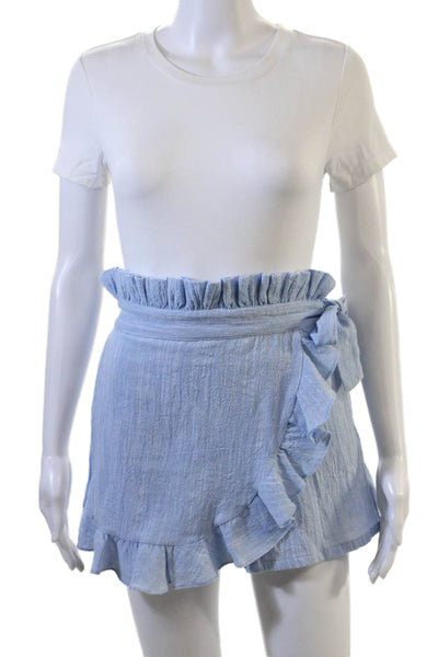 Misa Unisex Beach Light Blue Tie Cotton Solid Shorts Size XS